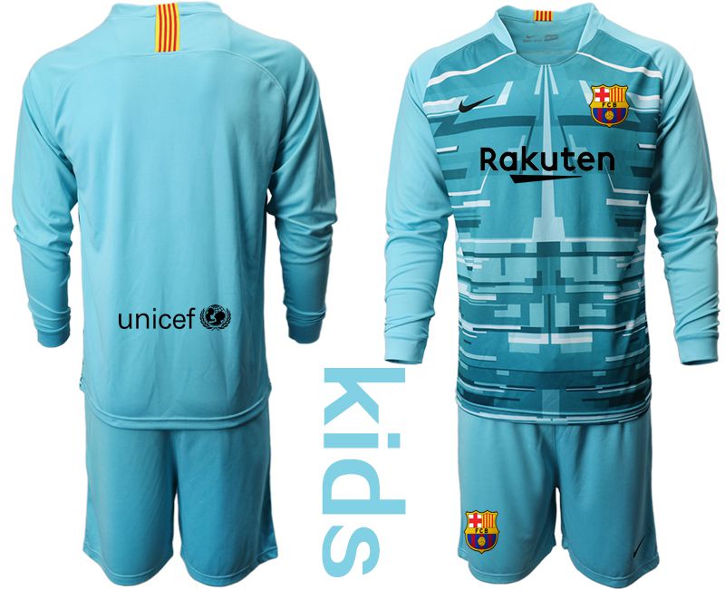 Youth 2019-2020 club Barcelona lake blue long sleeve goalkeeper Soccer Jerseys